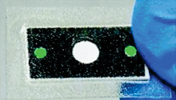 Image: A paper-based microfluidic device for quantifying active enzyme analytes (Photo courtesy of Pennsylvania State University).